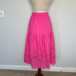 Boden Women's 100% Cotton Poplin Eyelet Scalloped Hem Pink Maxi Skirt Size 20-22